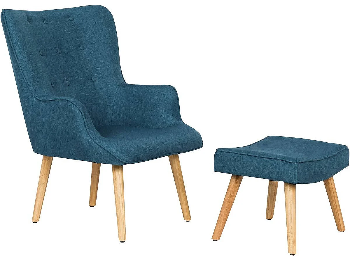 Stoel fauteuil stof Scandinavisch design "Odense" - 1 zits - Blauw Donkerblauw