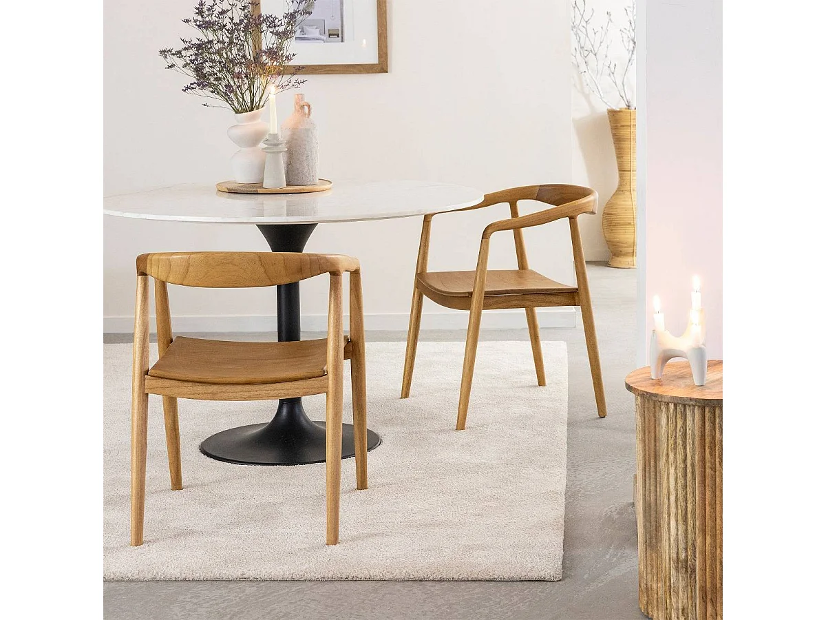 Lote de 2 sillas de madera de teca June para una gran mesa