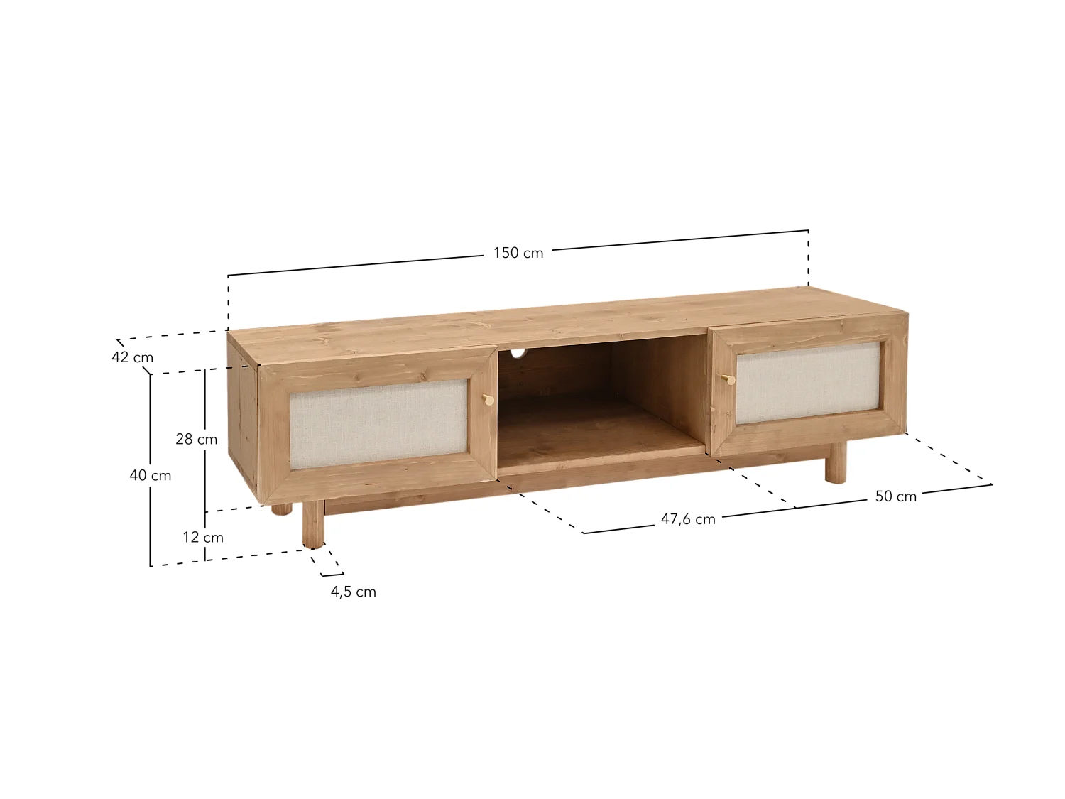 Meuble TV en bois de sapin marron 150x40cm - LINEN - DECOWOOD