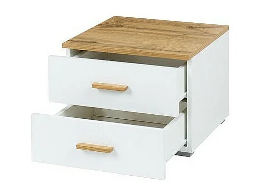 Pack lit coffre 160x200 + 2 chevets WOOD coloris blanc et chêne