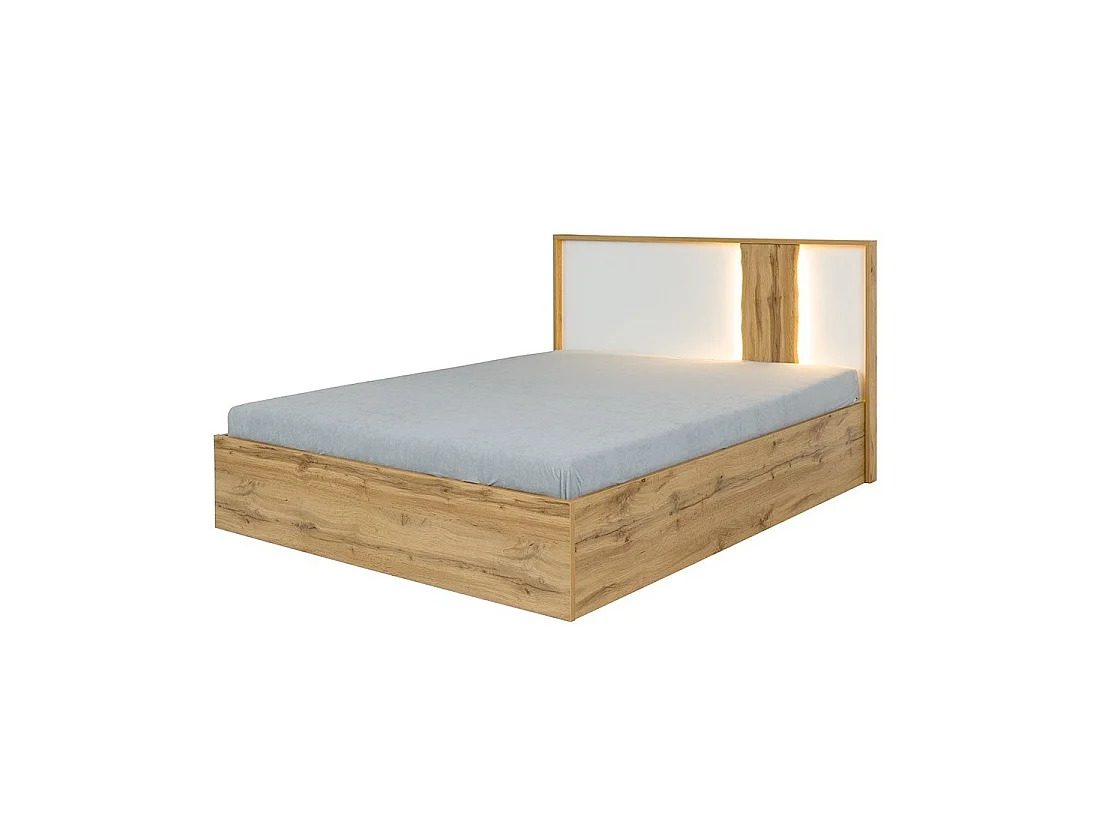 Pack Bett mit Bettkasten 160x200 + 2 Nachttische WOOD Farbe weiß und Eiche