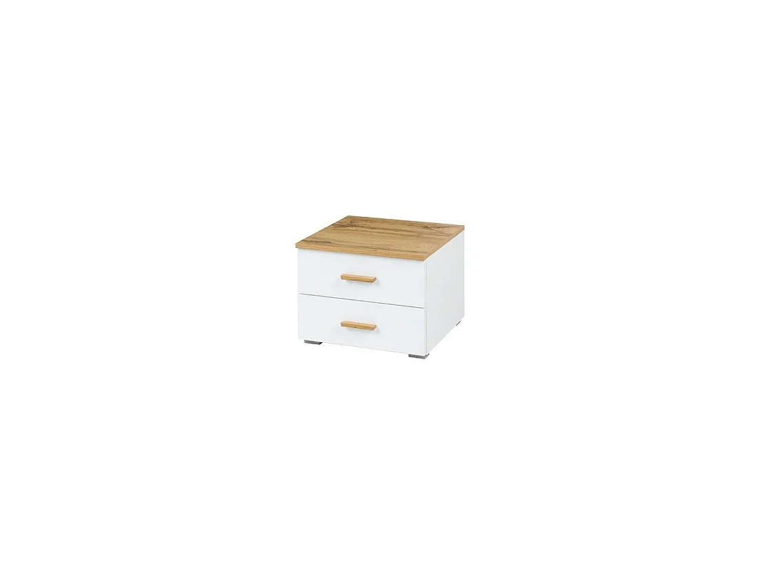 Pack Bett mit Bettkasten 160x200 + 2 Nachttische WOOD Farbe weiß und Eiche