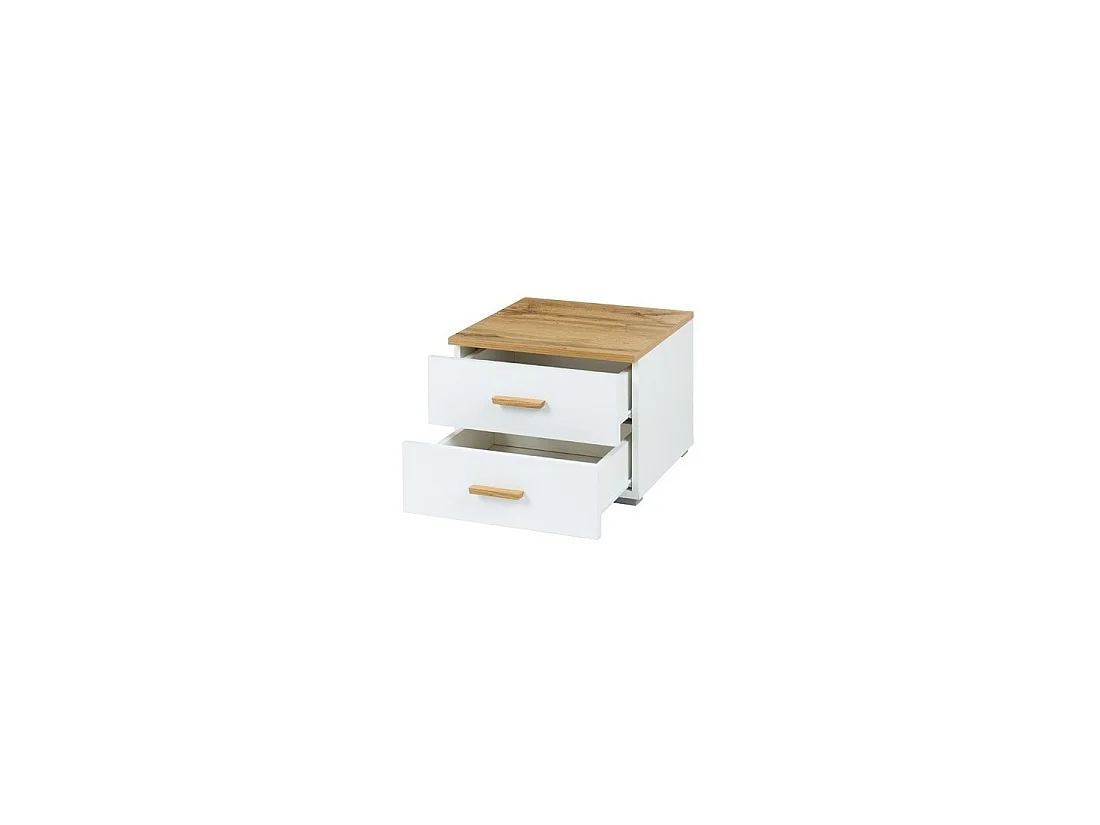 Pack Bett mit Bettkasten 160x200 + 2 Nachttische WOOD Farbe weiß und Eiche
