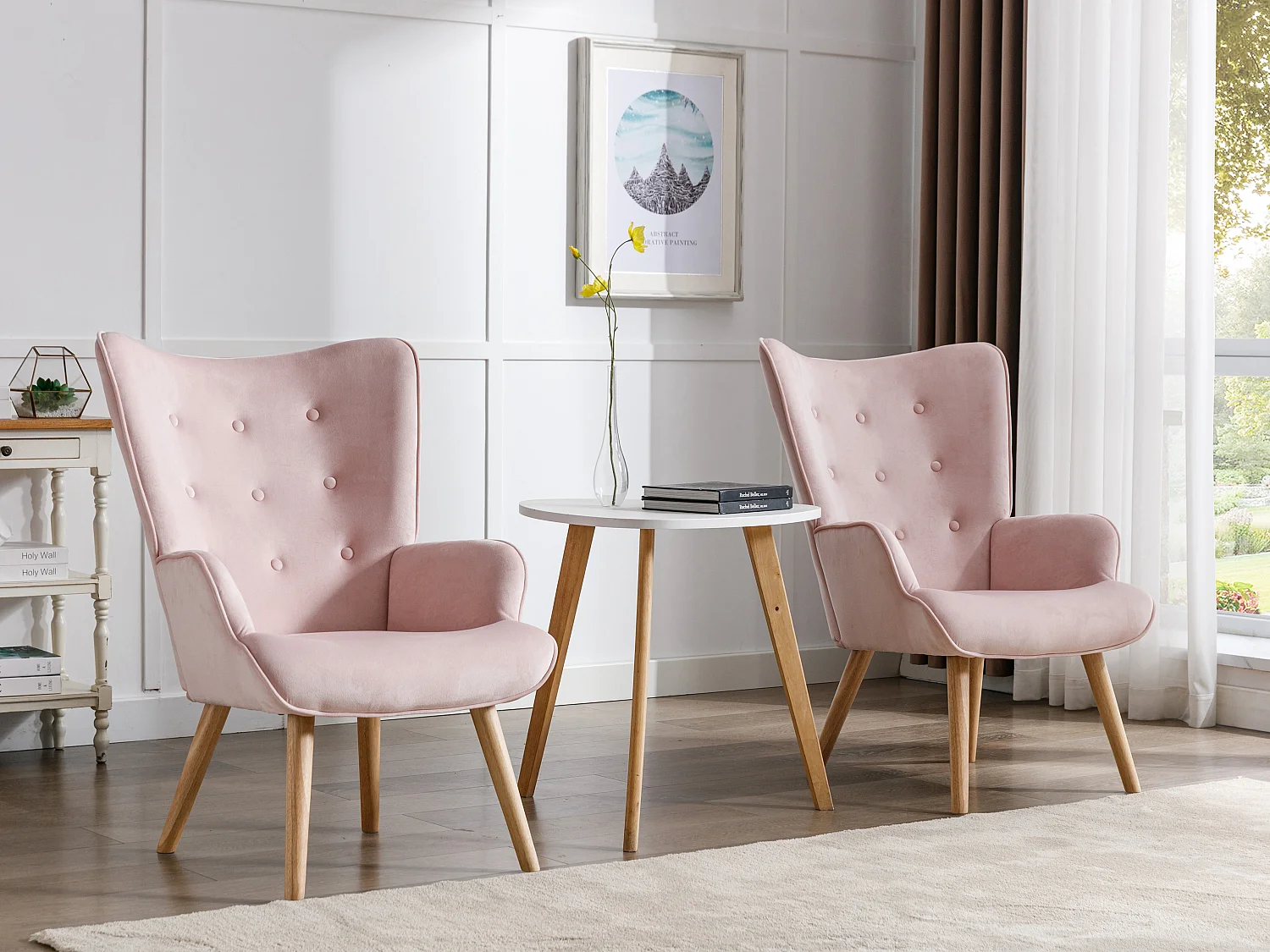 Fauteuil en velours rose VATELY