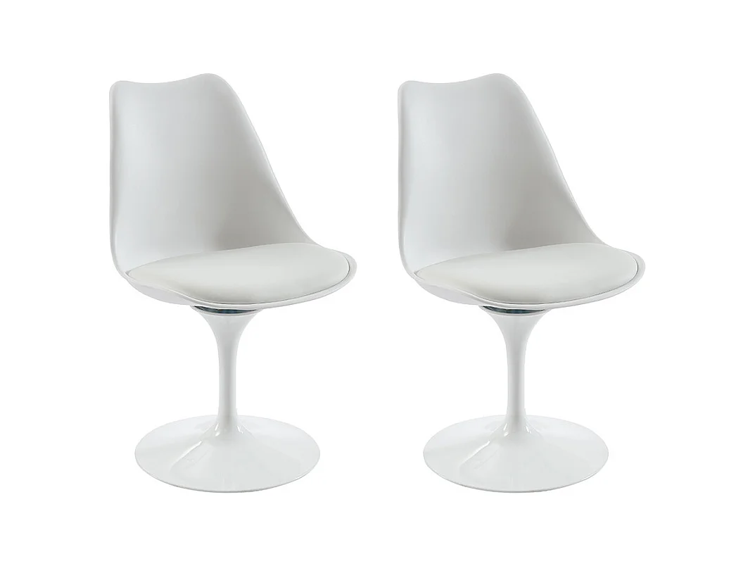 Lot de 2 chaises pivotantes en polypropylène, tissu et acier - Blanc - XAFY
