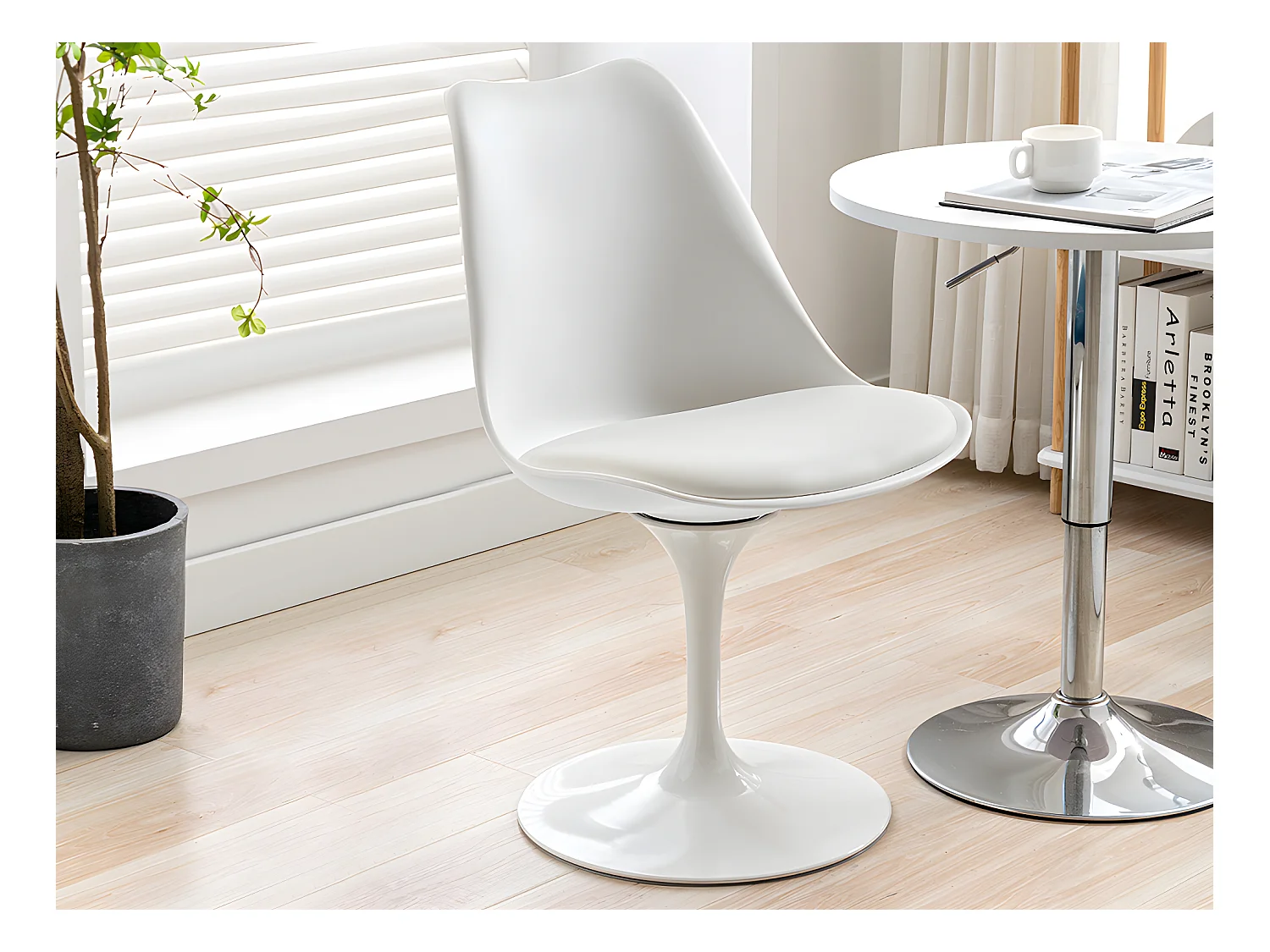 Lot de 2 chaises pivotantes en polypropylène, tissu et acier - Blanc - XAFY