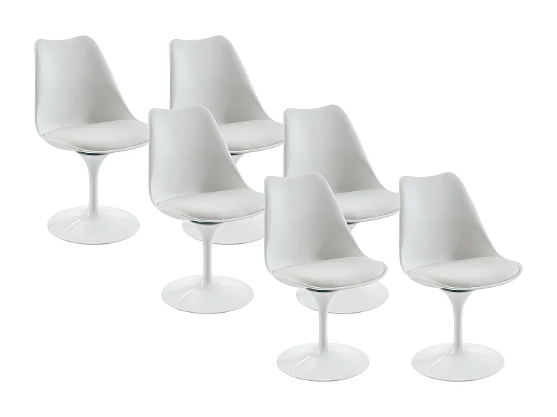 Lot de 6 chaises pivotantes en polypropylène, tissu et acier - Blanc - XAFY