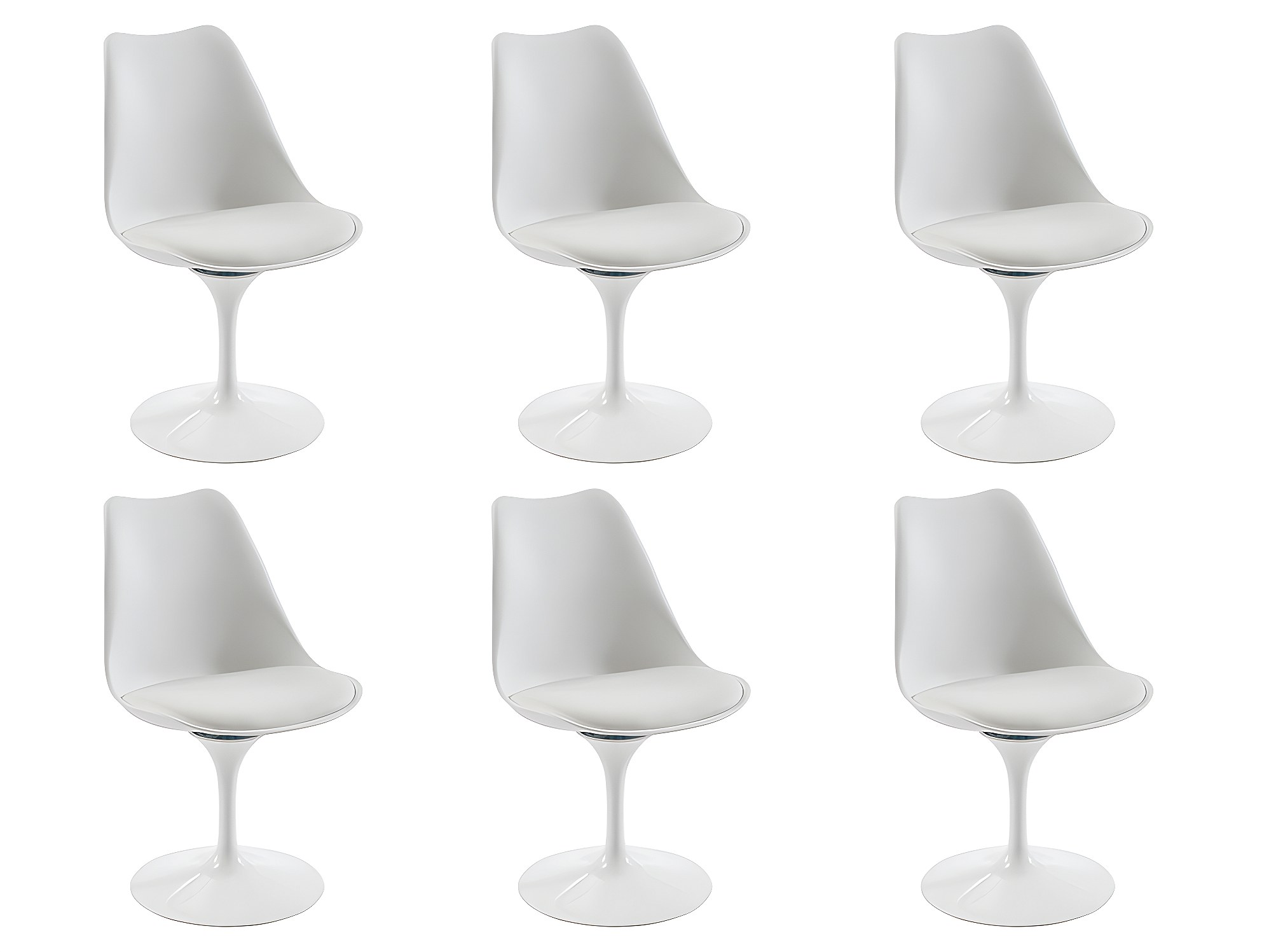 Lot De 6 Chaises XAFY - Design Tulipe, Polypropylène Et Simili, Piètement Acier, Charge 120 Kg - Blanc Ou Noir