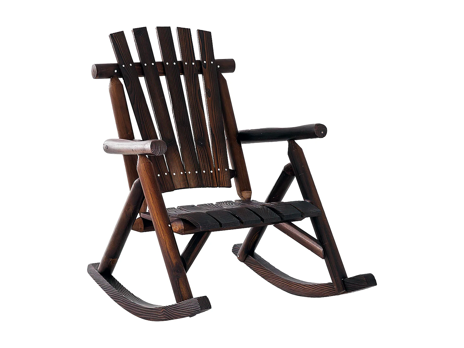 Fauteuil de jardin Adirondack à bascule rocking chair style rustique chic bois sapin traité carbonisation
