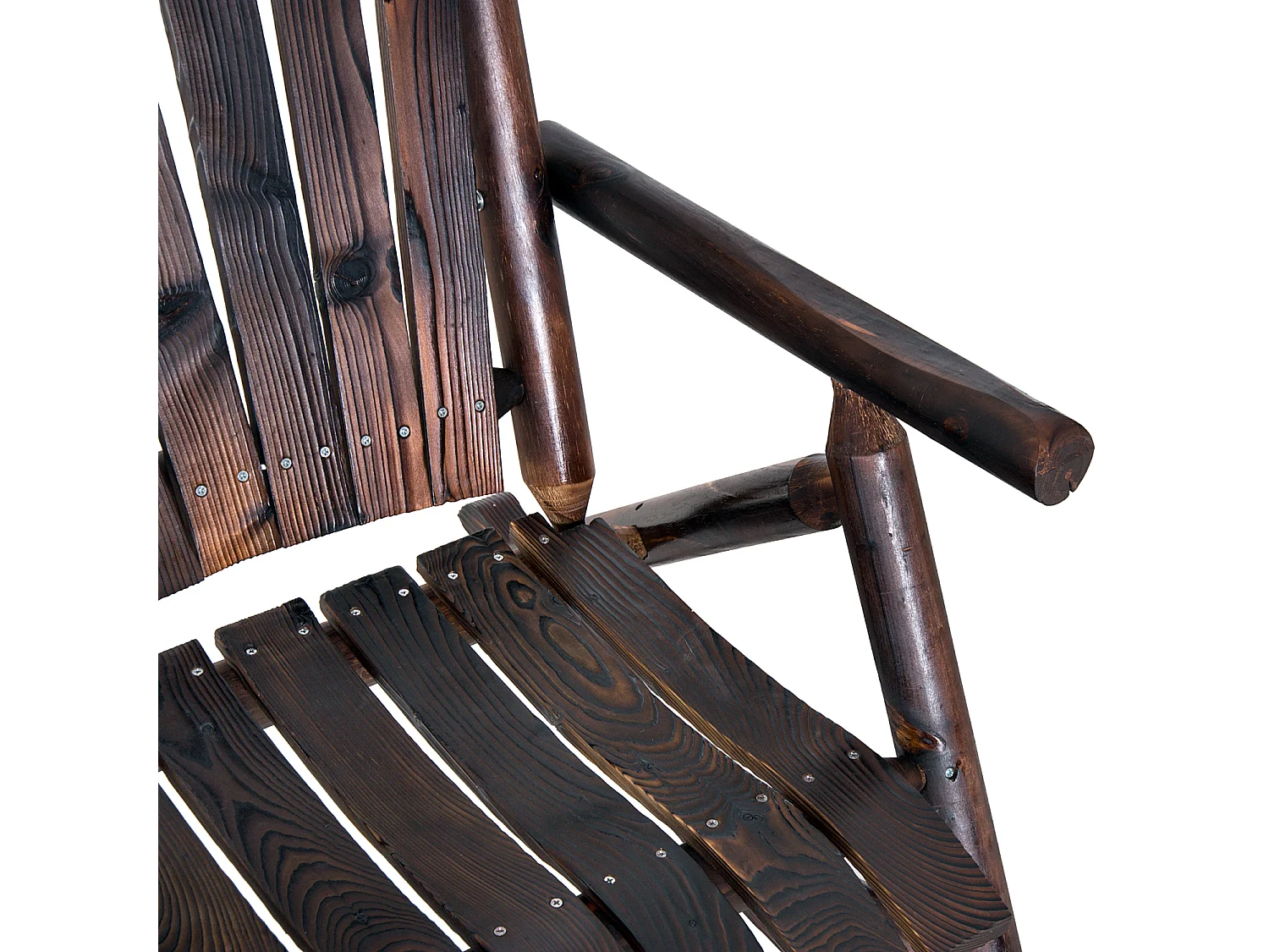 Fauteuil de jardin Adirondack à bascule rocking chair style rustique chic bois sapin traité carbonisation