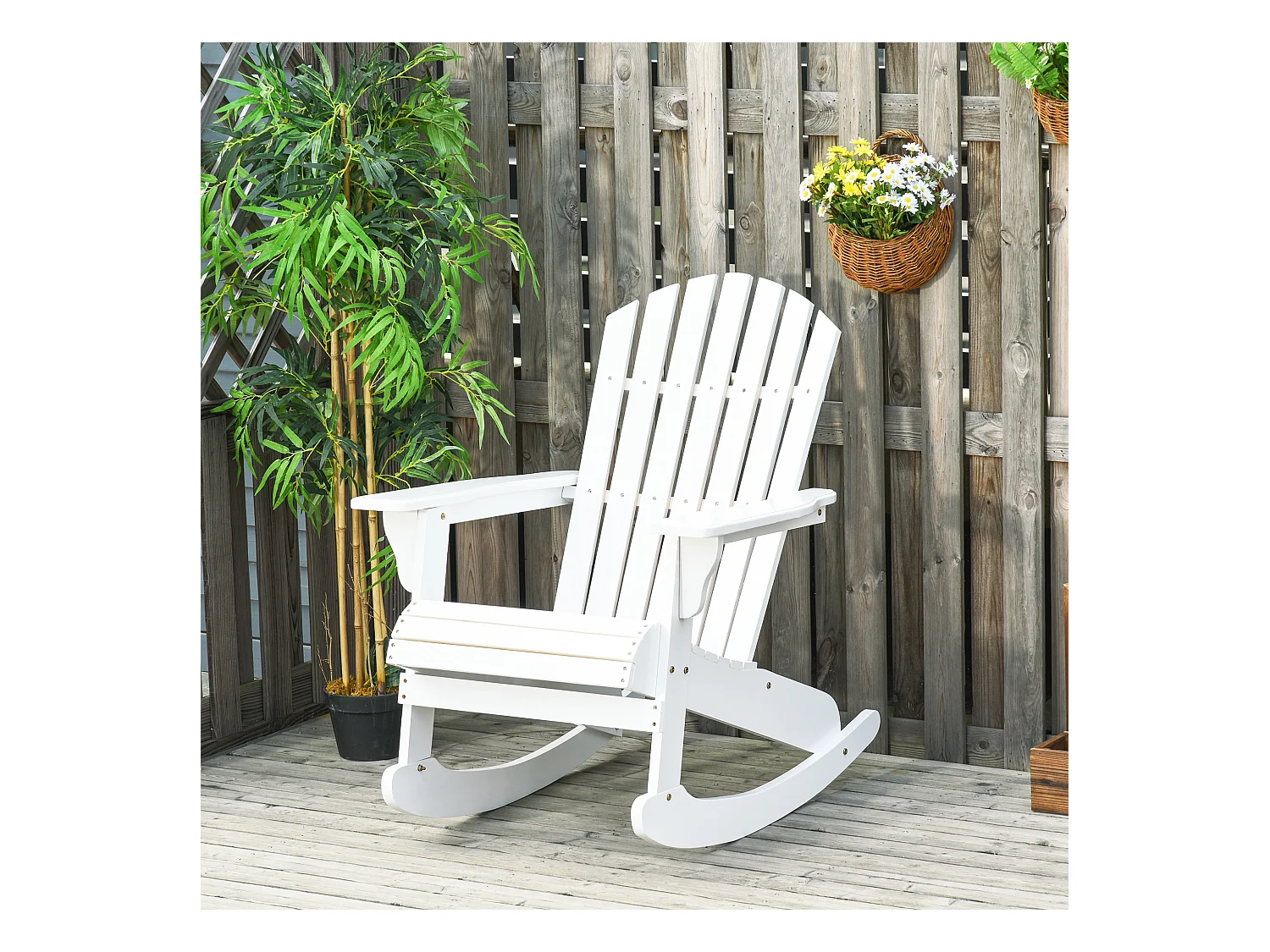 Fauteuil de jardin Adirondack à bascule rocking chair style néo-rétro assise dossier ergonomique bois sapin traité peint blanc