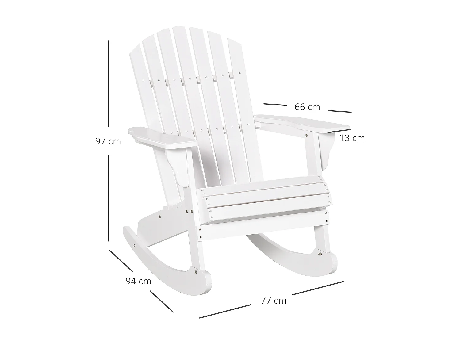 Fauteuil de jardin Adirondack à bascule rocking chair style néo-rétro assise dossier ergonomique bois sapin traité peint blanc