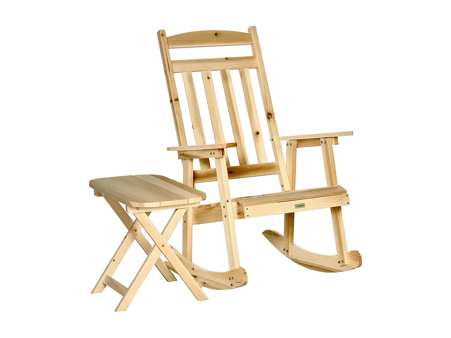 Fauteuil de jardin à bascule avec table basse rocking chair style rural chic bois sapin pré-huilé