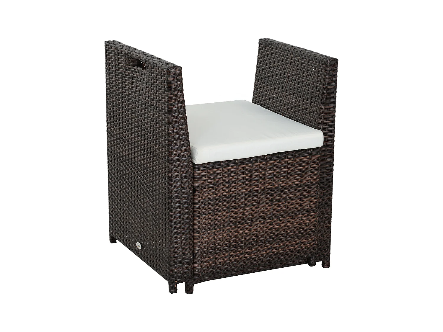 Ensemble salon de jardin encastrable 4 chaises monoblocs avec coussins déhoussables et table résine tressée chocolat