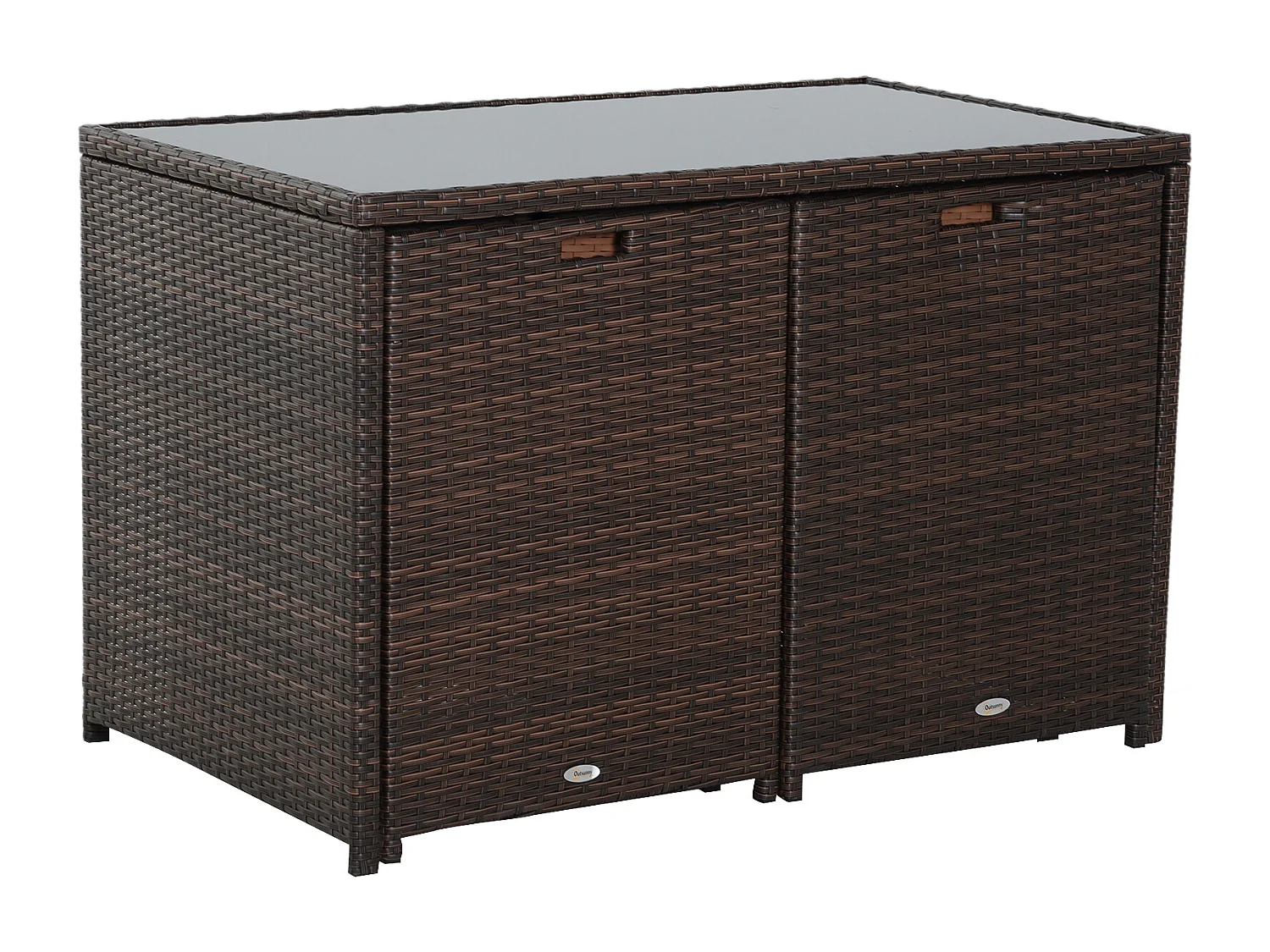 Ensemble salon de jardin encastrable 4 chaises monoblocs avec coussins déhoussables et table résine tressée chocolat