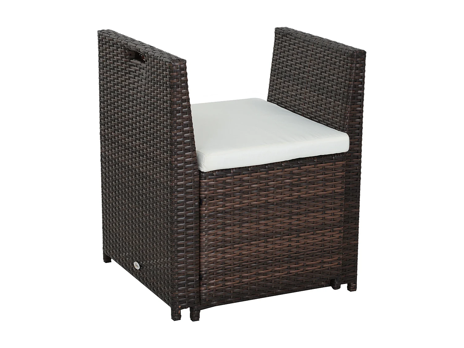 Ensemble salon de jardin encastrable 4 chaises monoblocs avec coussins déhoussables et table résine tressée chocolat