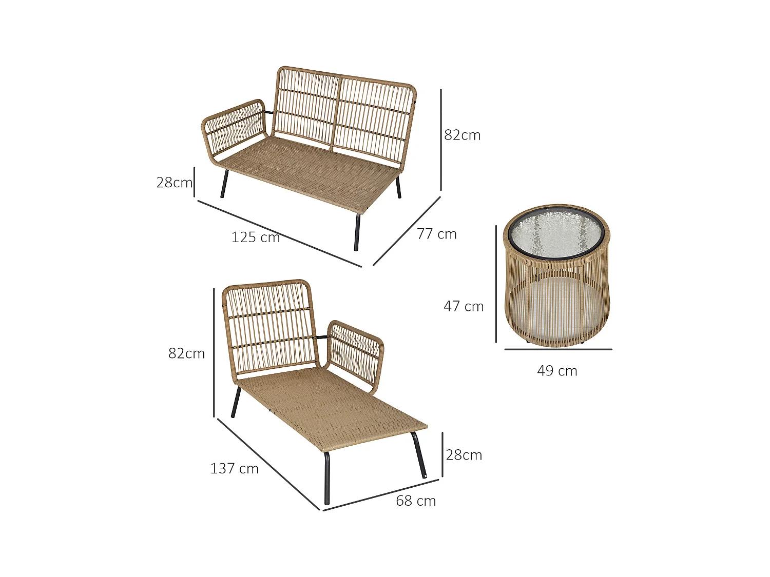 Salon de jardin d'angle 4 pers. style colonial table basse coussins grand confort inclus résine tressée beige