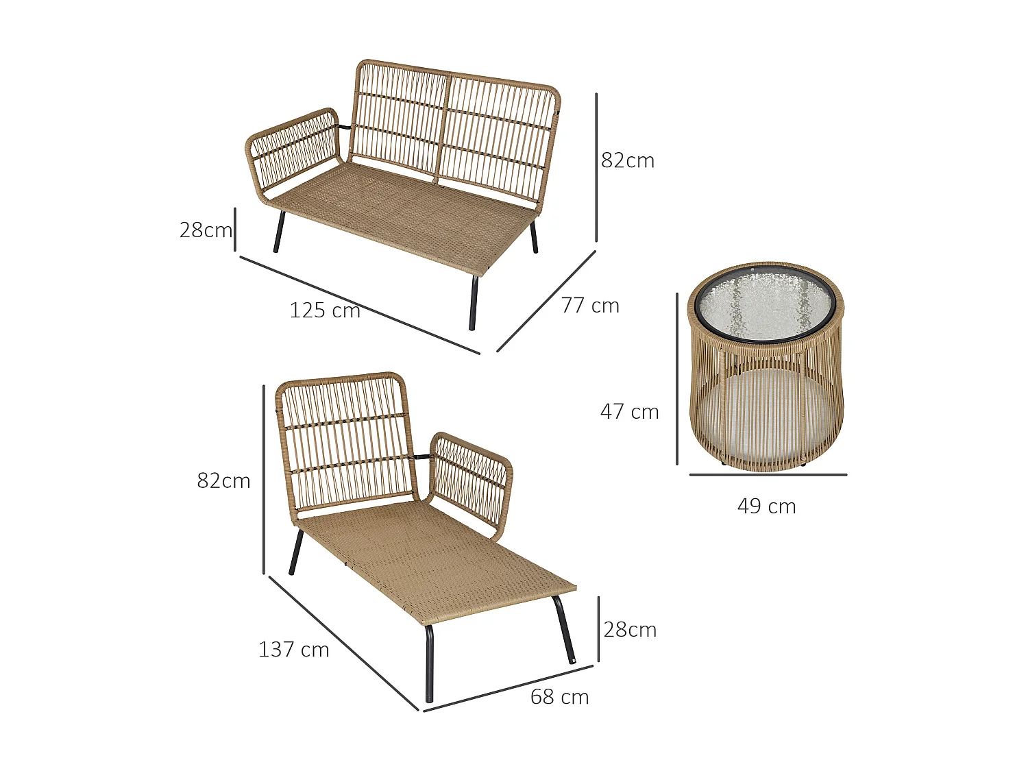 Salon de jardin d'angle 4 pers. style colonial table basse coussins grand confort inclus résine tressée beige