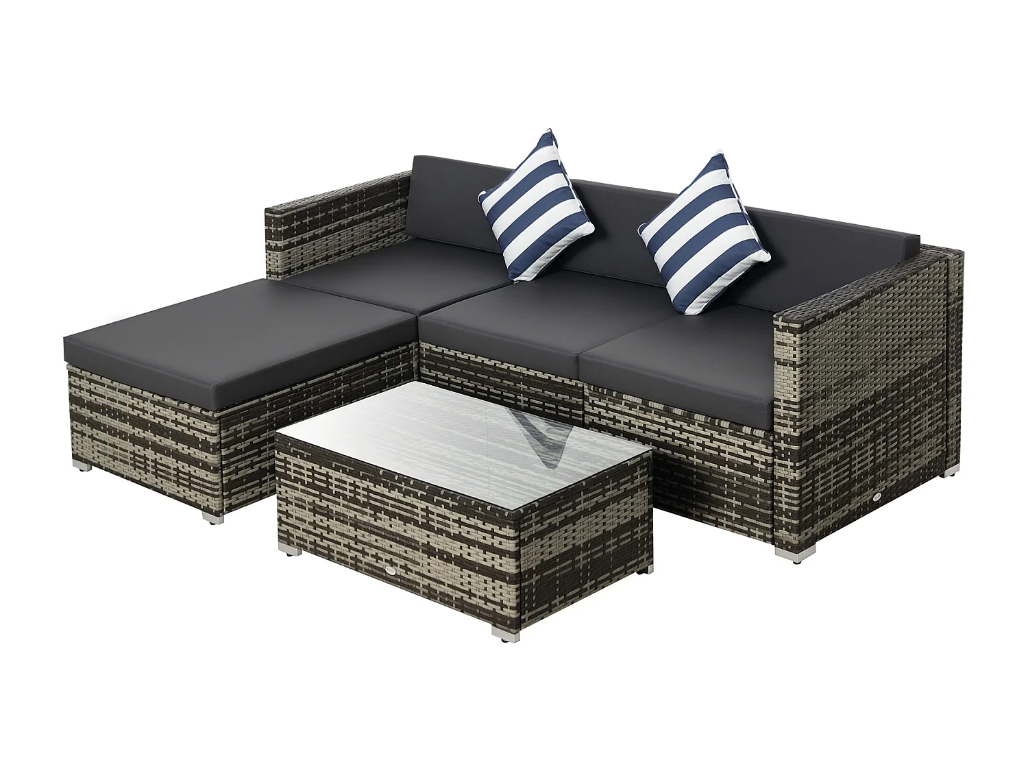 Ensemble salon de jardin 4 places 5 pièces coussins zippés déhoussables polyester résine tressée gris