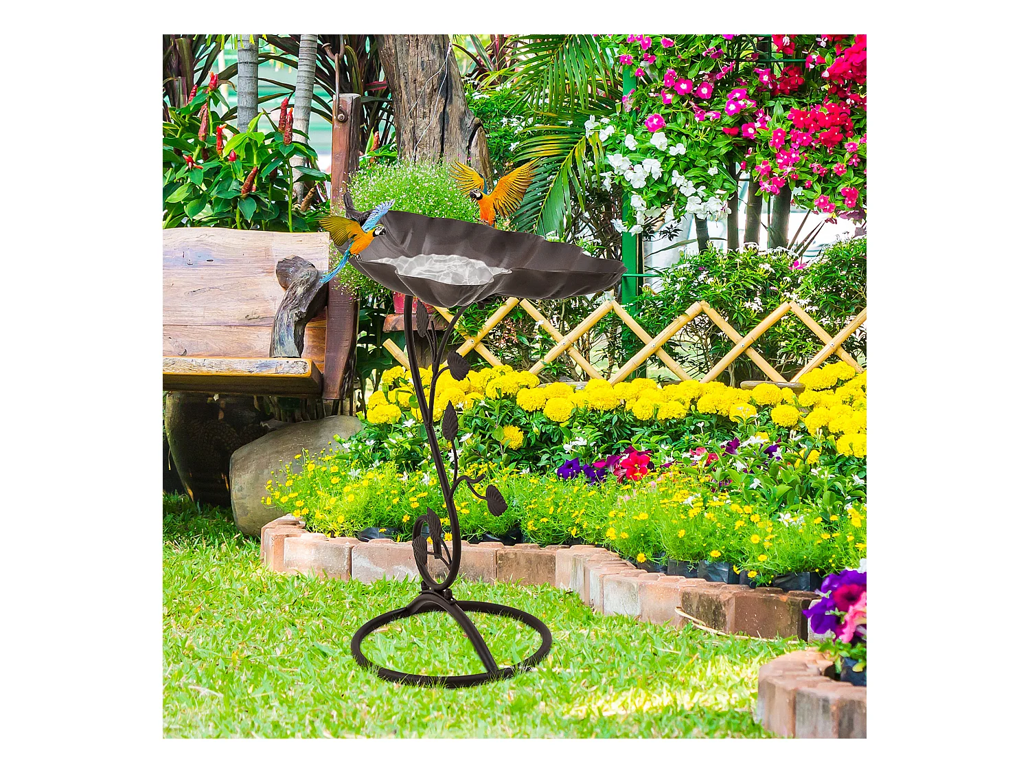 Bain d'oiseaux abreuvoir pour oiseaux dim. 38,5L x 31l x 54H cm métal bronze antique