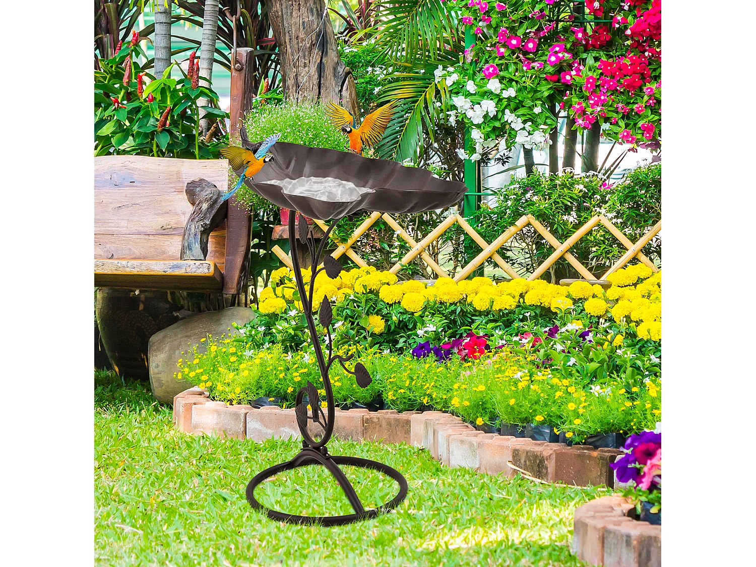 Bain d'oiseaux abreuvoir pour oiseaux dim. 38,5L x 31l x 54H cm métal bronze antique