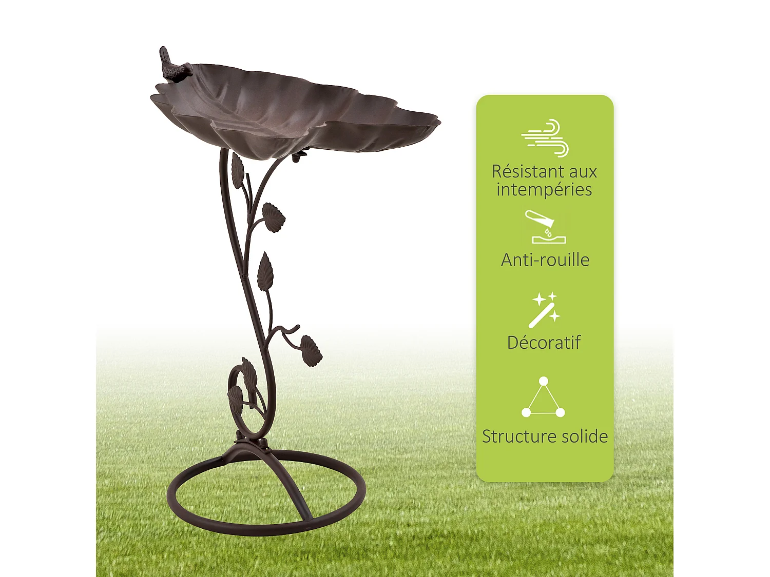 Bain d'oiseaux abreuvoir pour oiseaux dim. 38,5L x 31l x 54H cm métal bronze antique