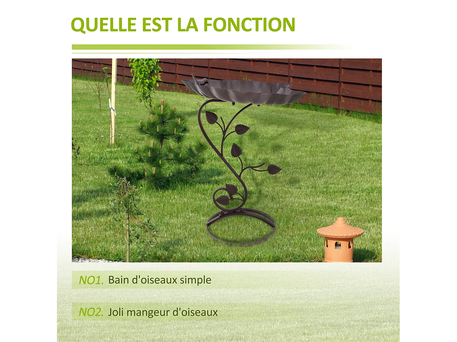 Bain d'oiseaux abreuvoir pour oiseaux dim. 38,5L x 31l x 54H cm métal bronze antique