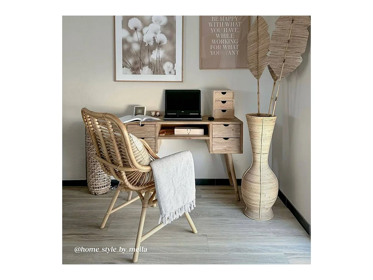 Jarrón alto de rayas en ratán natural para tallos XXL - Ambiente bohemio garantizado