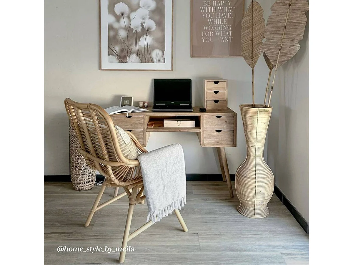 Jarrón alto de rayas en ratán natural para tallos XXL - Ambiente bohemio garantizado