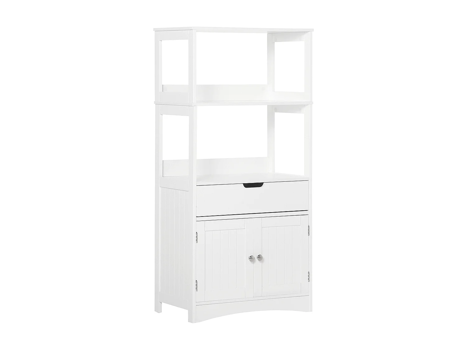 Meuble de rangement salle de bain - 2 portes, tiroir, 3 étagères - dim. 60L x 33l x 122H cm - MDF blanc