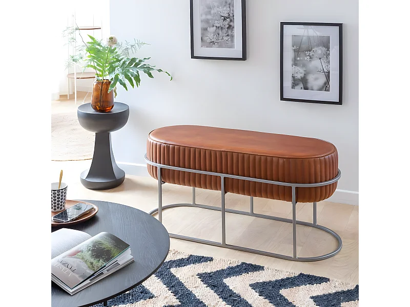 Banc arrondi en cuir marron Gaby