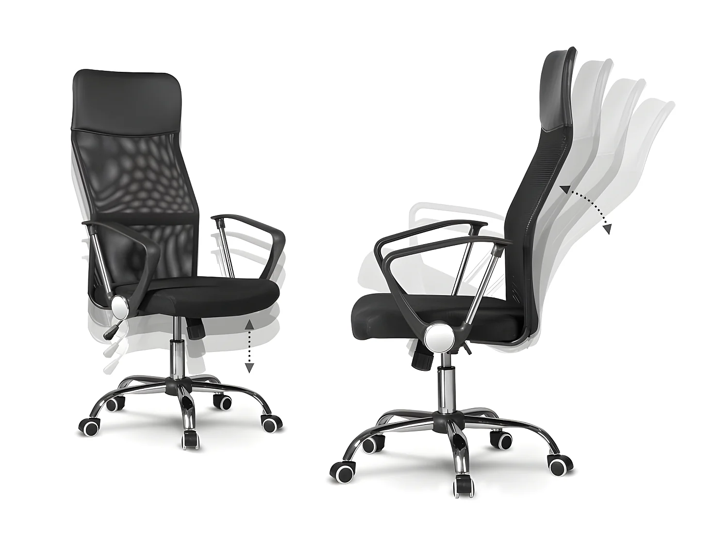 NIME - Fauteuil ergonomique avec accoudoirs - Hauteur ajustable -  Dossier inclinable - En maille aérée