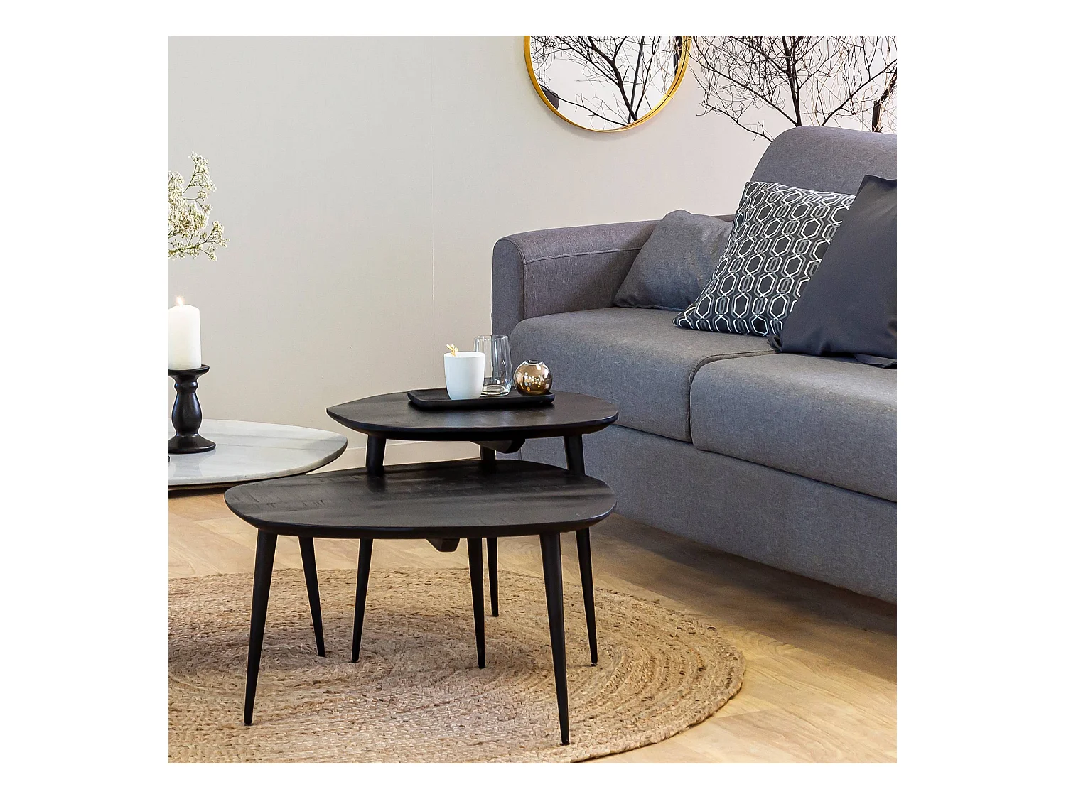 Table basse gigogne en bois de manguier noir Valério