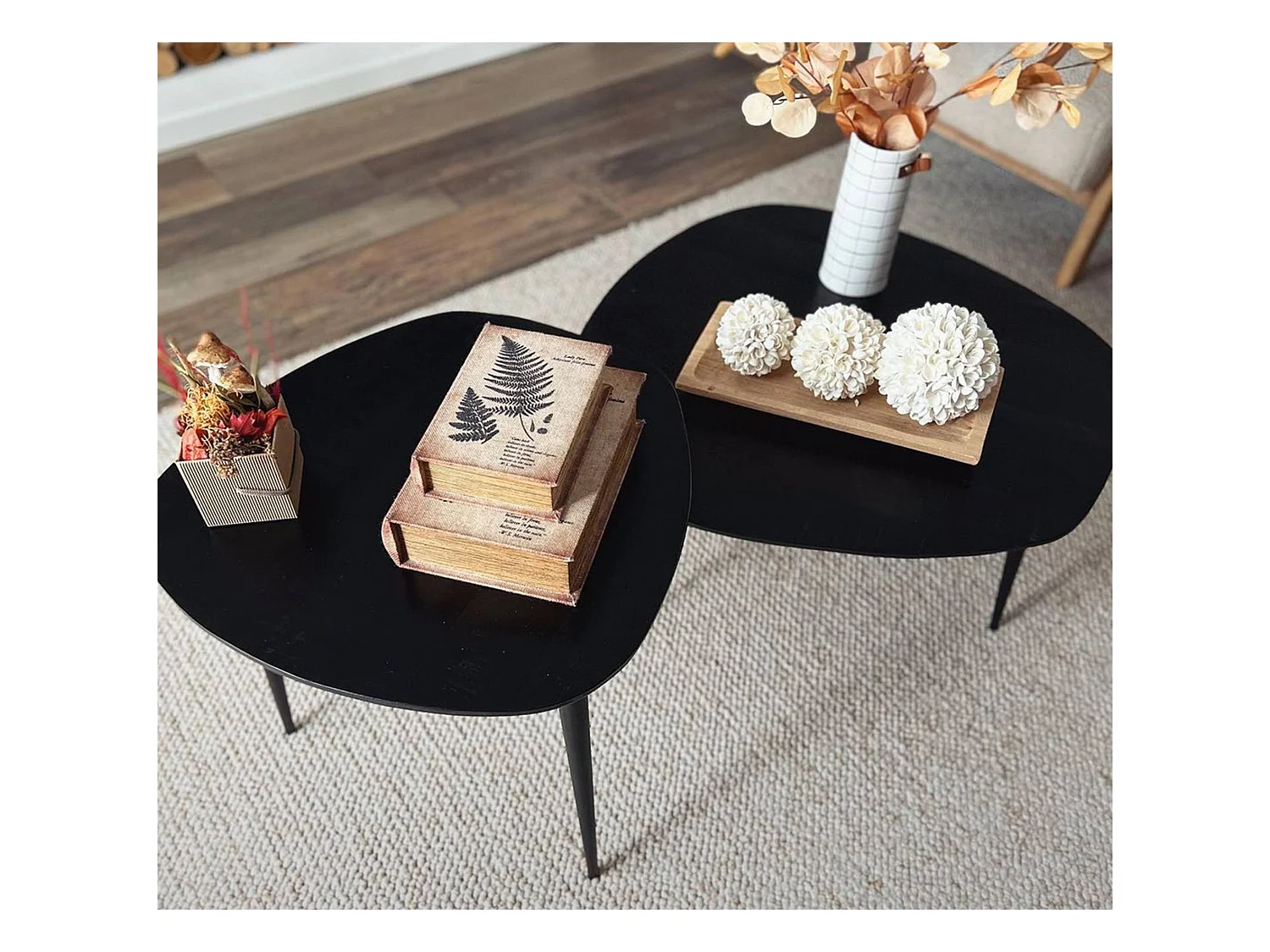 Table basse gigogne en bois de manguier noir Valério