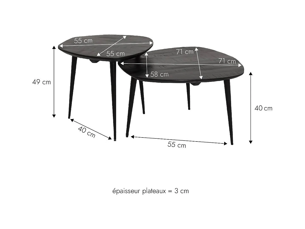 Table basse gigogne en bois de manguier noir Valério