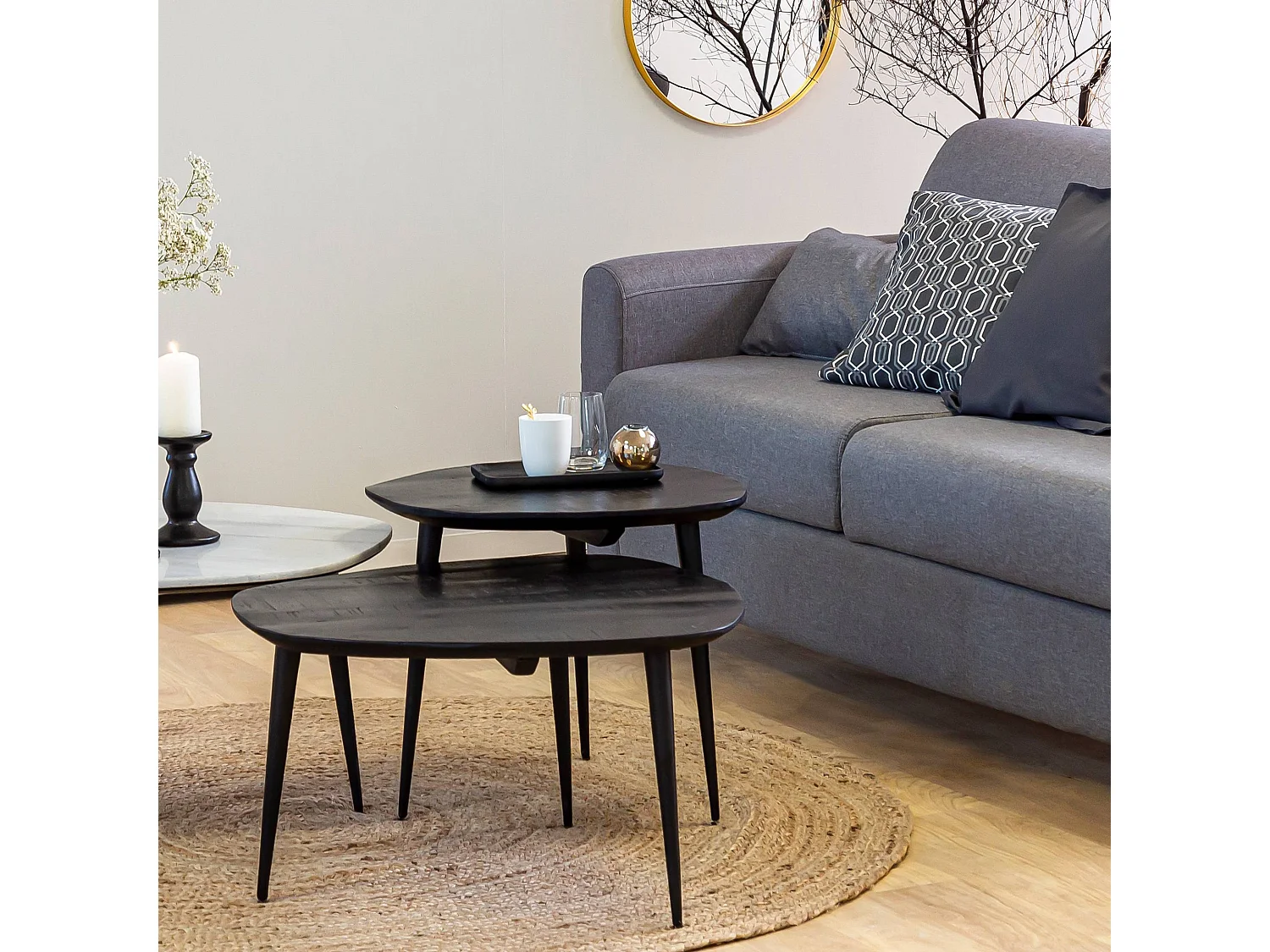 Table basse gigogne en bois de manguier noir Valério