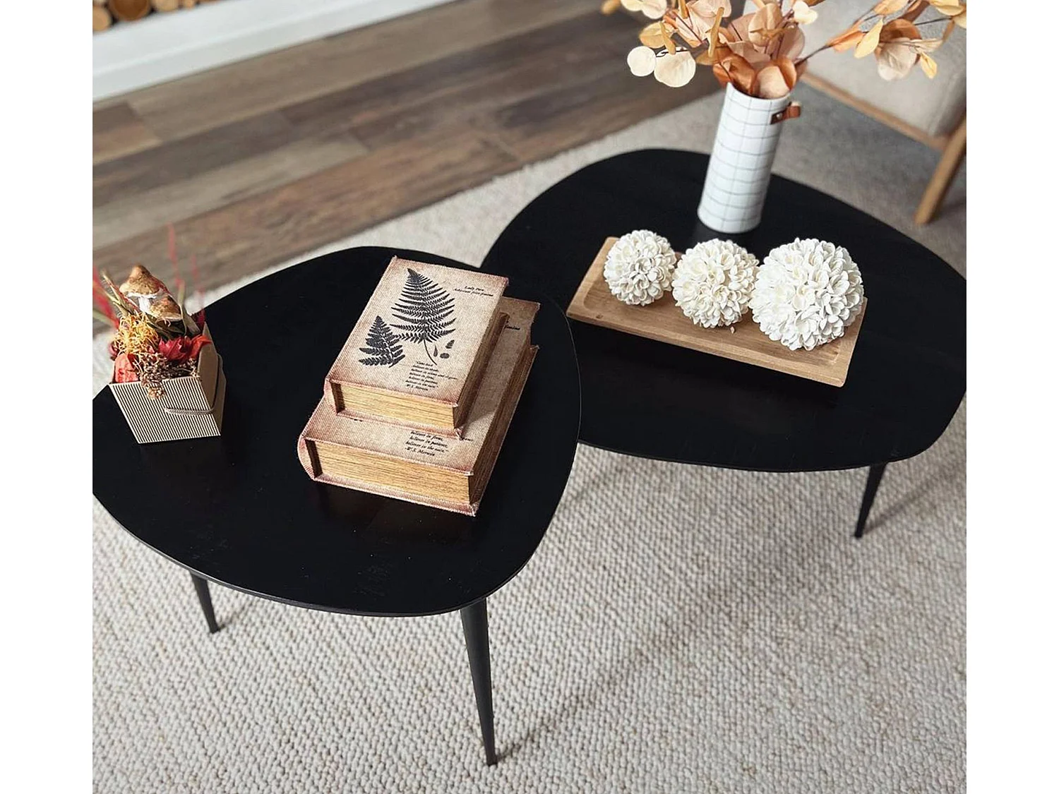 Table basse gigogne en bois de manguier noir Valério