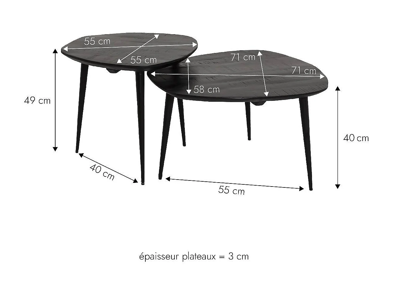 Table basse gigogne en bois de manguier noir Valério