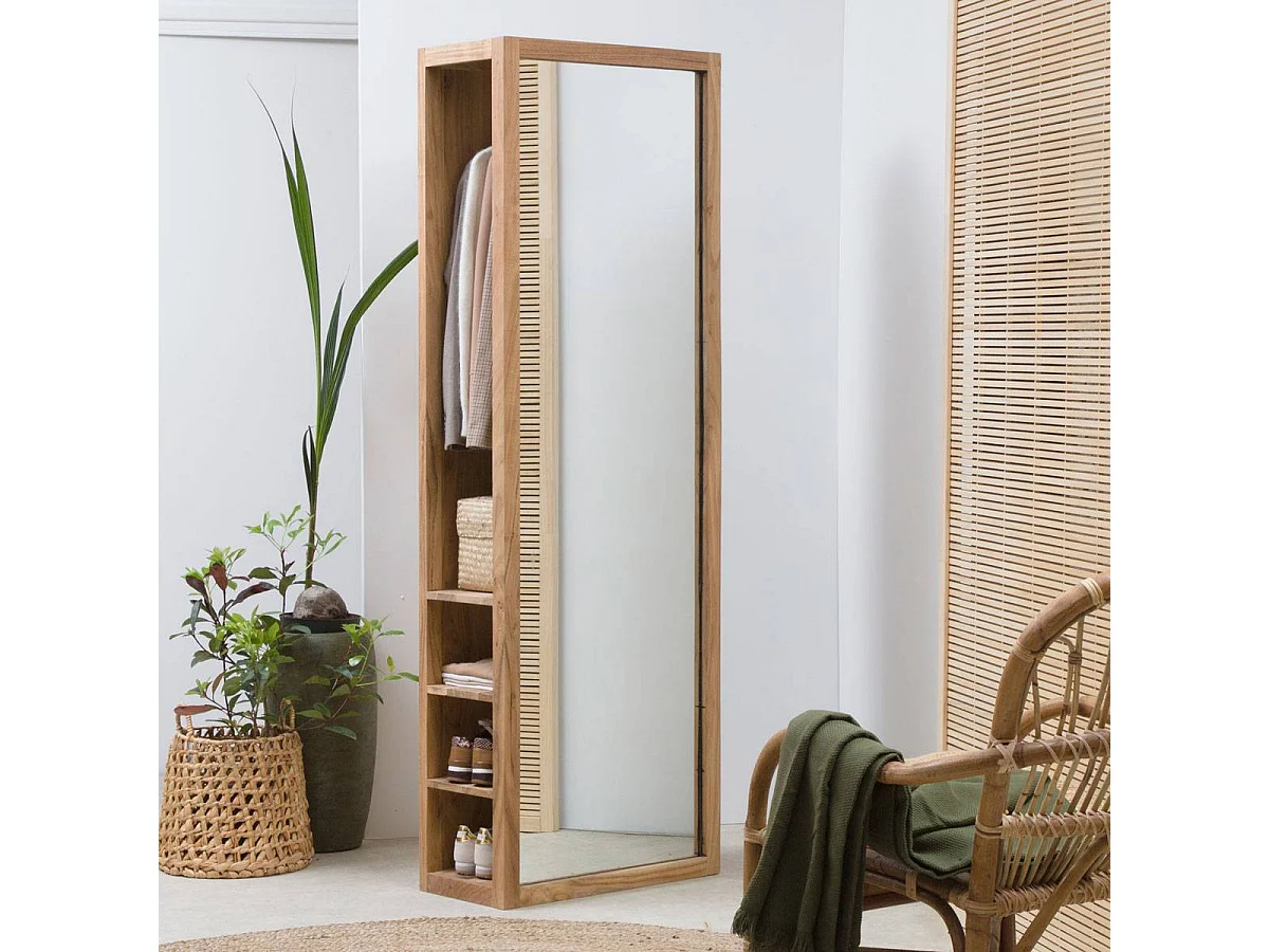 Miroir avec rangements bois d'acacia Salta
