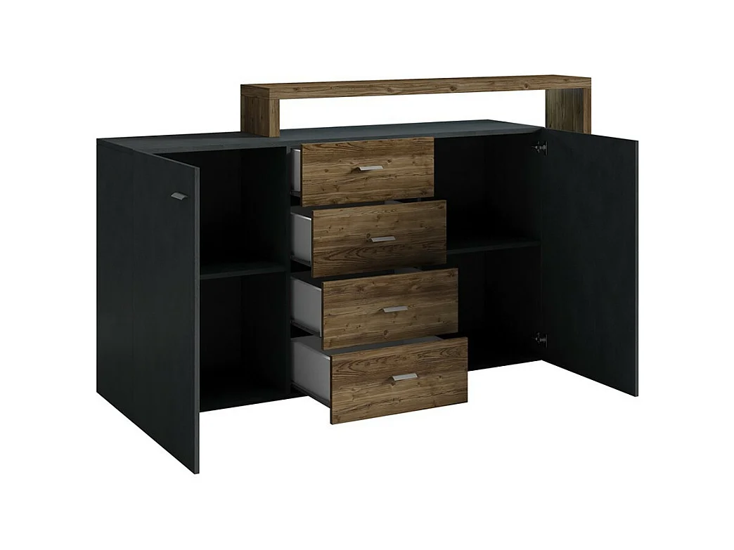 Buffet mit integriertem Regal, Kollektion BERGAME, 180 cm. Farbe Grau und Dunkel-Eiche.