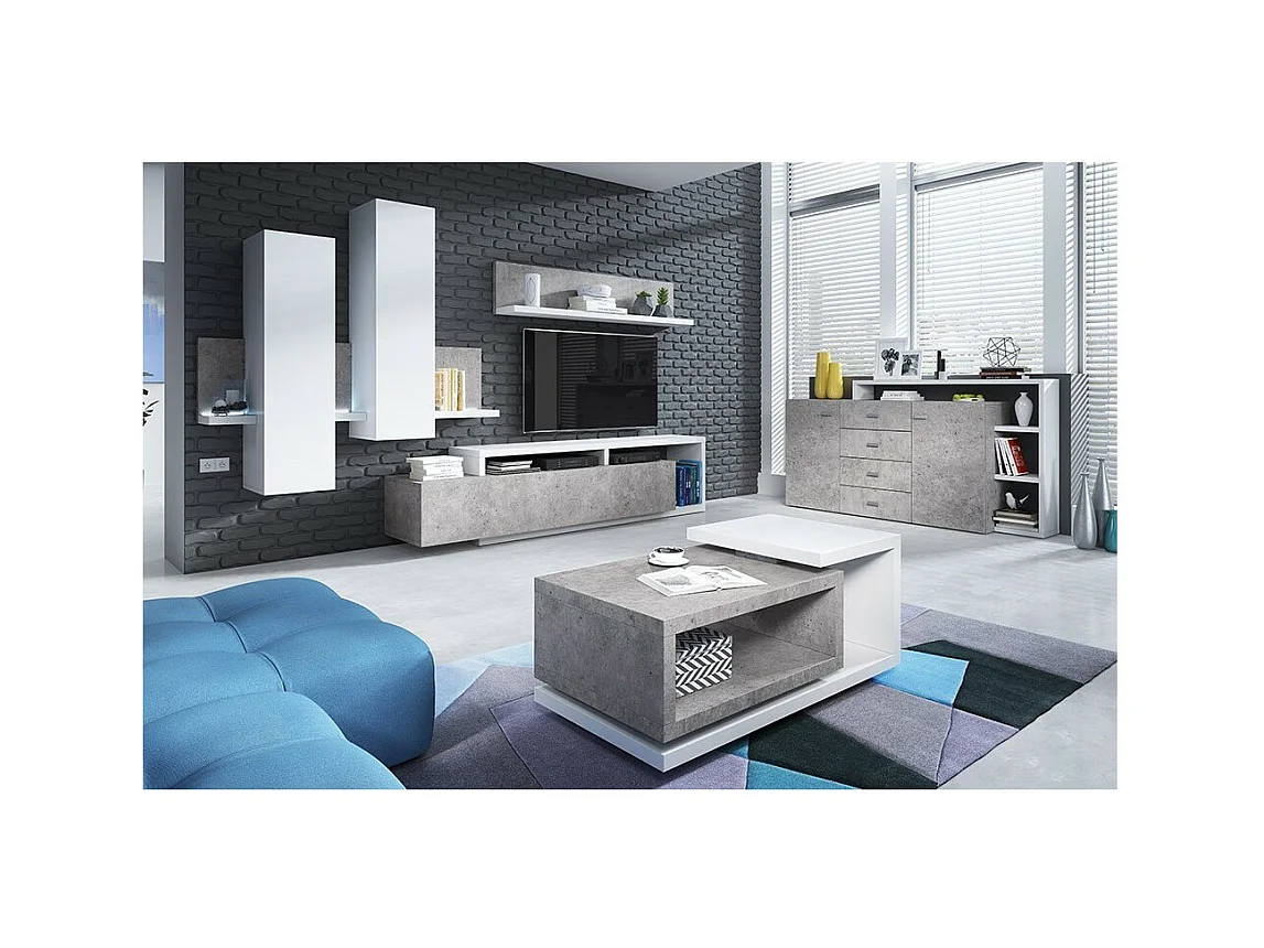 Buffet mit integriertem Regal, Kollektion BERGAME, 180 cm. Farbe Grau und Weiß. Designstil.