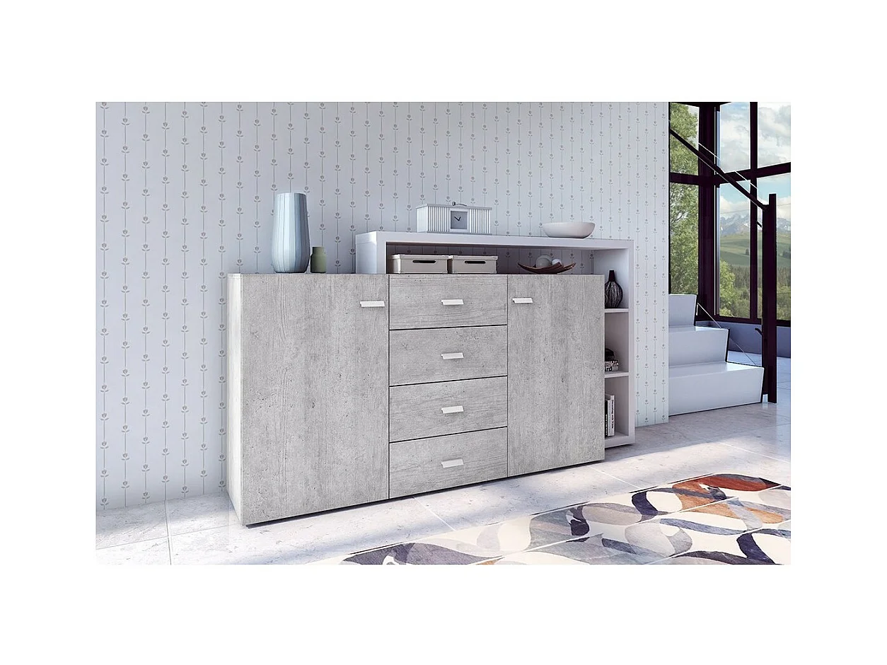 Buffet mit integriertem Regal, Kollektion BERGAME, 180 cm. Farbe Grau und Weiß. Designstil.