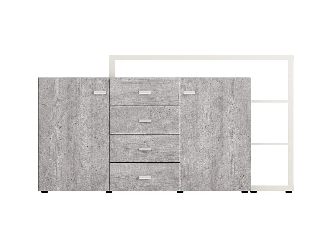 Buffet mit integriertem Regal, Kollektion BERGAME, 180 cm. Farbe Grau und Weiß. Designstil.