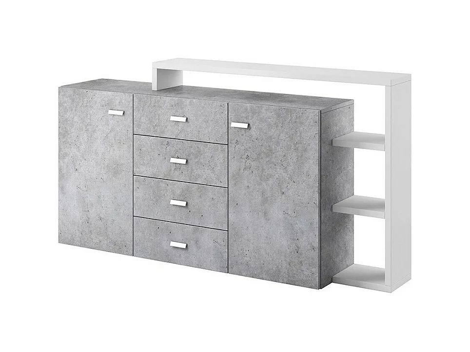 Buffet avec étagère intégrée collection BERGAME 180cm. Coloris Gris et blanc. Style design