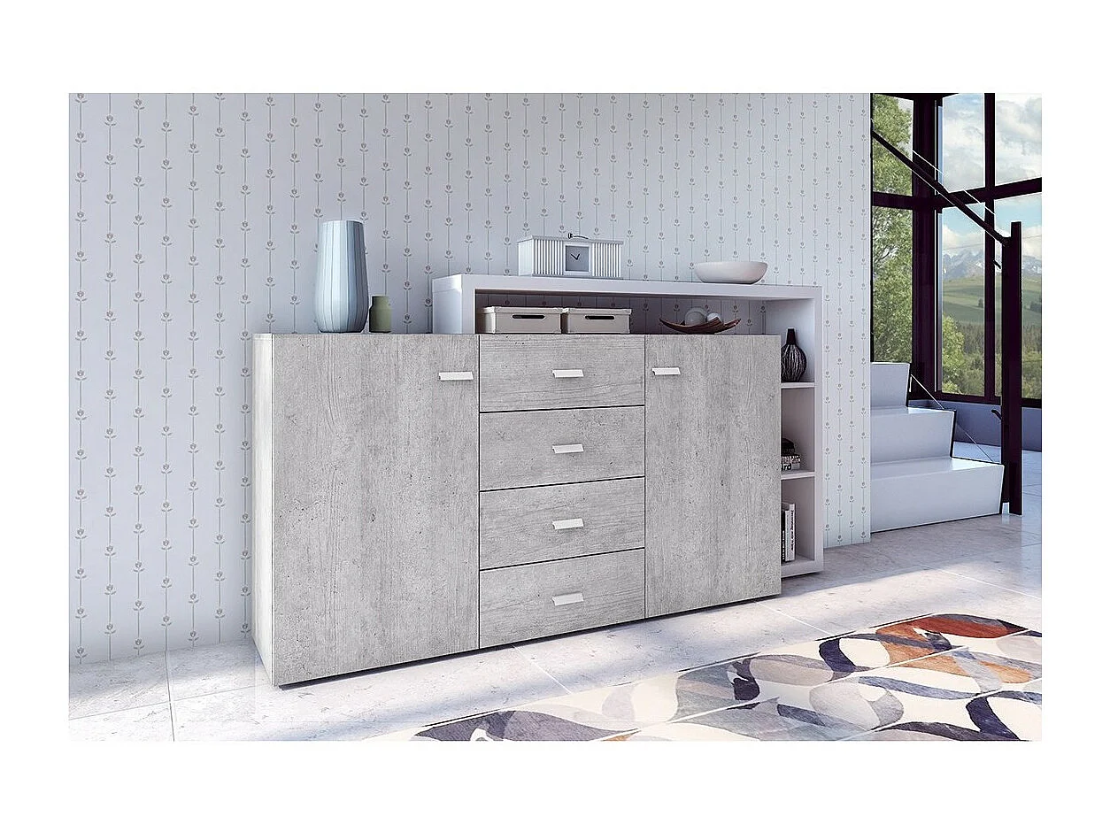 Buffet mit integriertem Regal, Kollektion BERGAME, 180 cm. Farbe Grau und Weiß. Designstil.