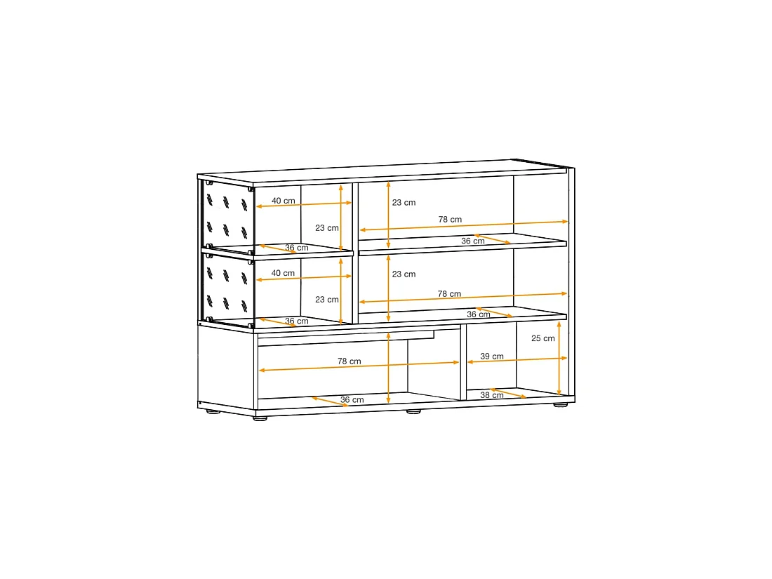 Buffet design KLIS blanc et orme perle brillant – 3 portes, niches vitrées et LED