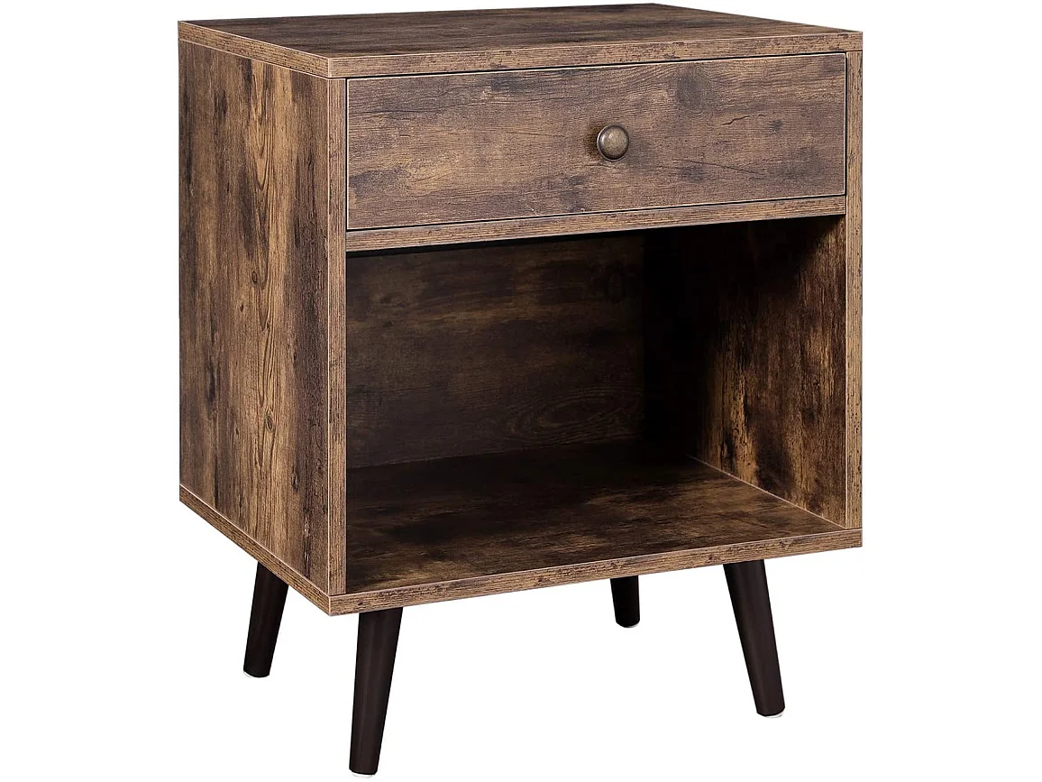 Table de nuit chevet avec 1 tiroir et 1 compartiment ouvert marron et noir 12_0001041
