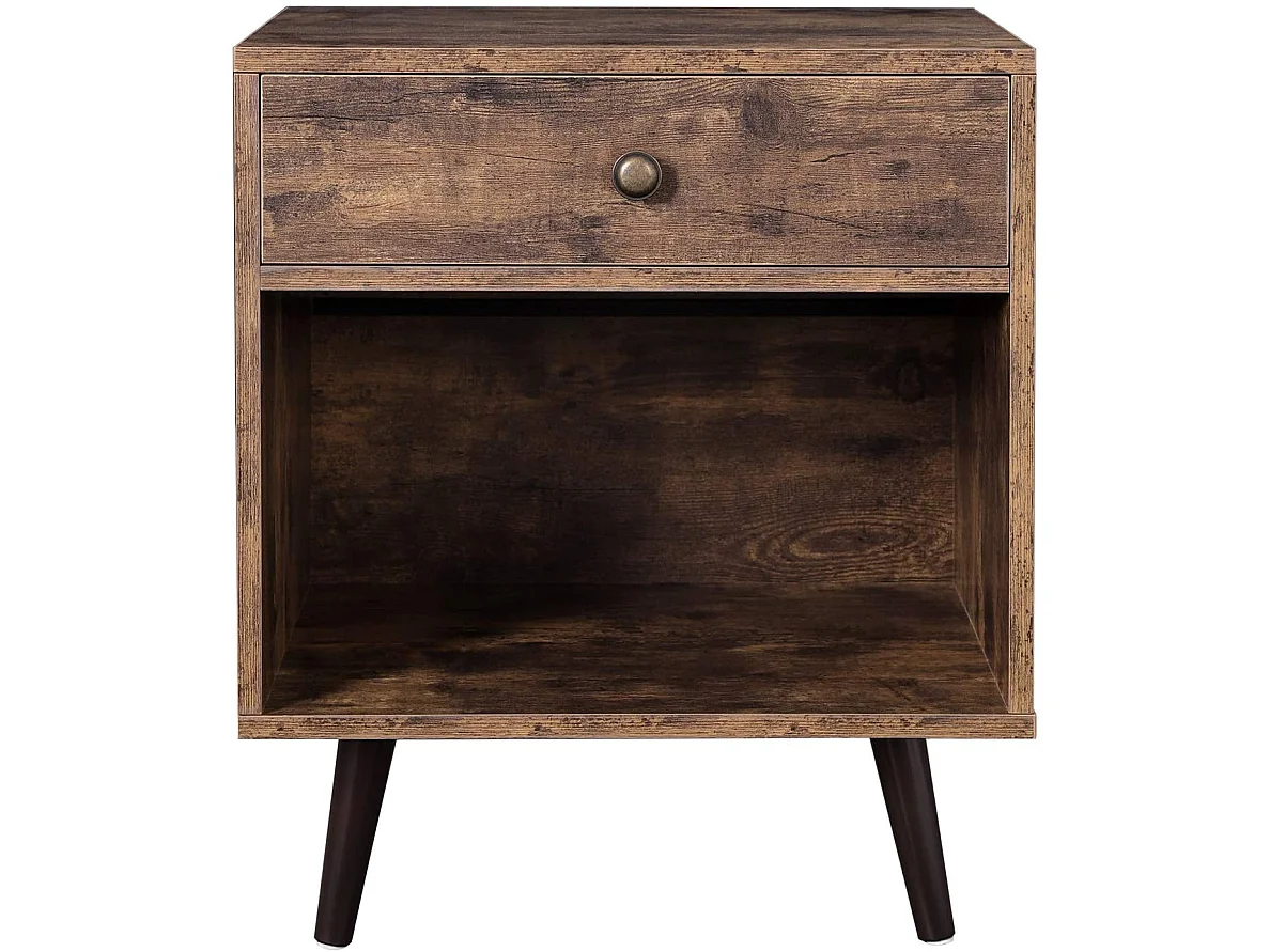 Table de nuit chevet avec 1 tiroir et 1 compartiment ouvert marron et noir 12_0001041