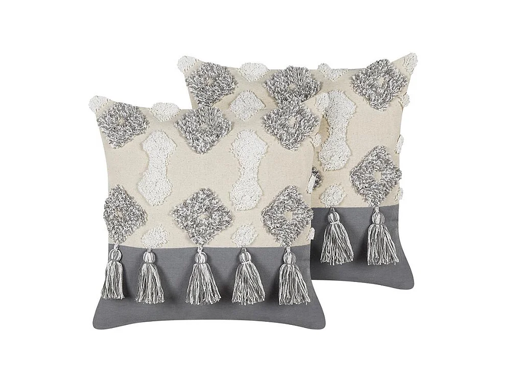 Zestaw 2 poduszek dekoracyjnych ALOCASIA Bawełna 45 x 45 cm Beżowy Wzór geometryczny