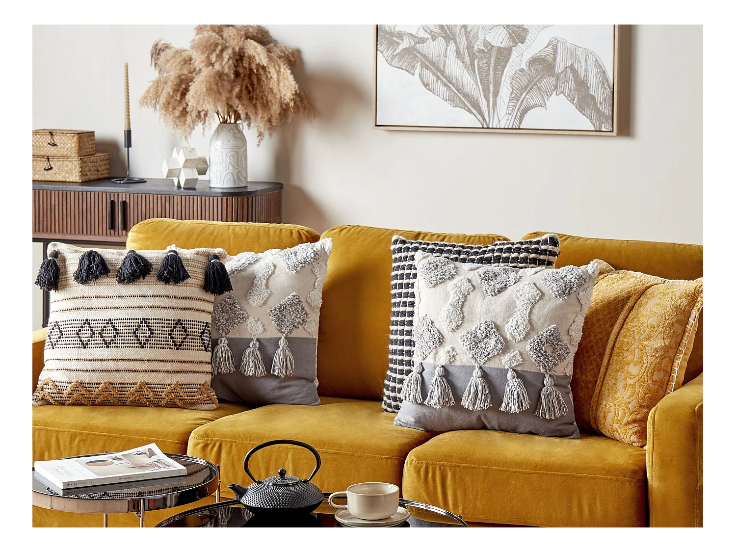 Zestaw 2 poduszek dekoracyjnych ALOCASIA Bawełna 45 x 45 cm Beżowy Wzór geometryczny